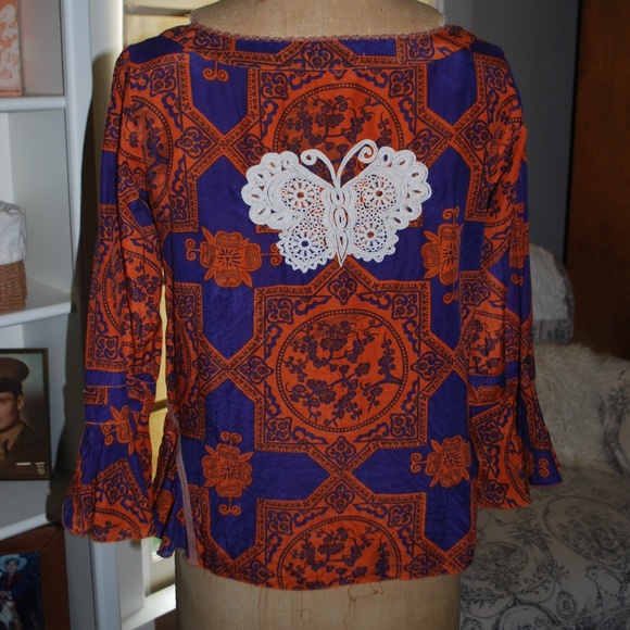 Odd Molly peplum butterfly top shirt 2 orange/purp - Picture 2 of 4